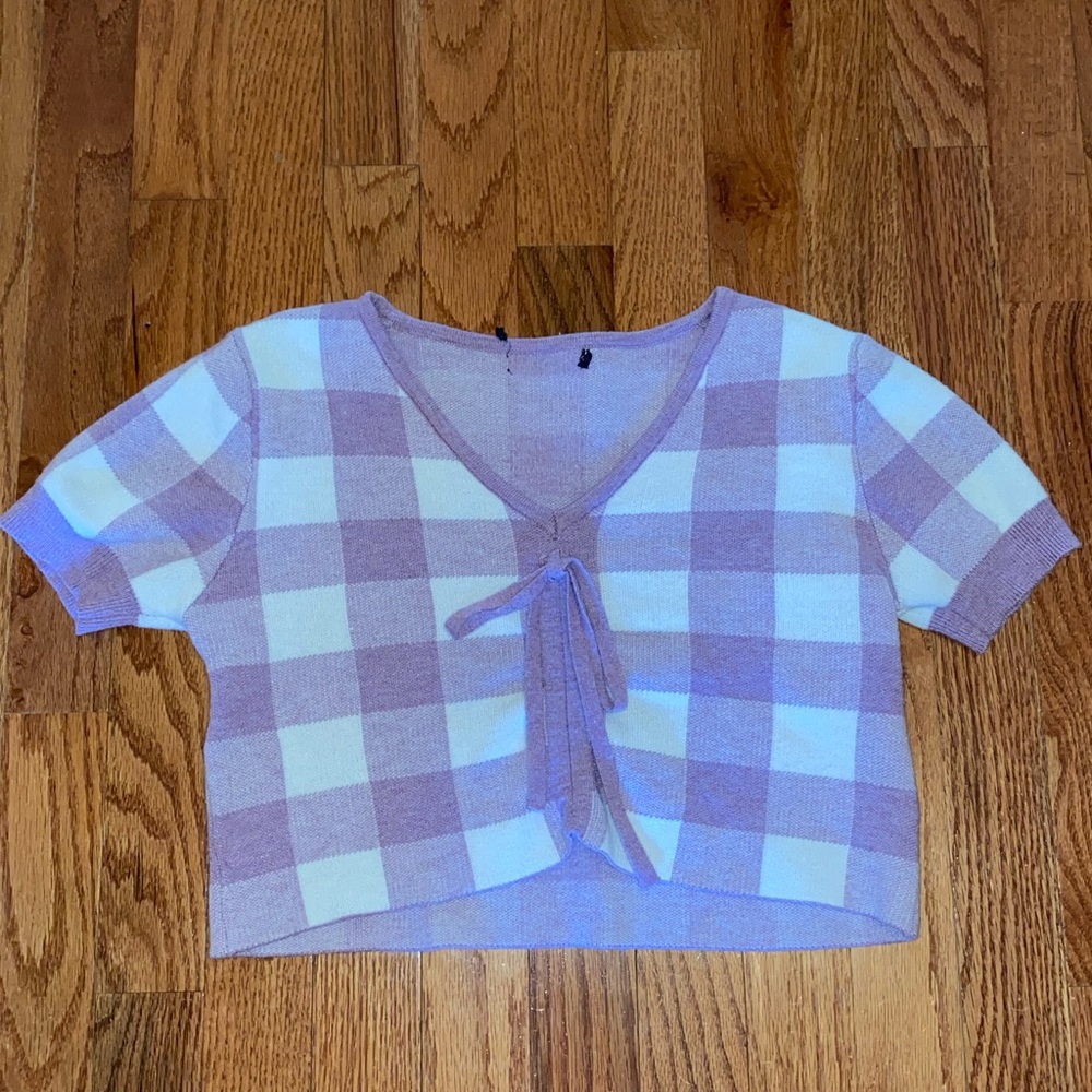 Y2K Grunge Cropped Checkered Knit Top